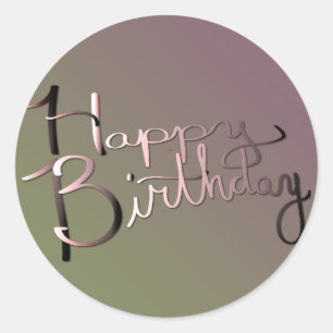 "Fijne verjaardag!" Handgeschreven gradiënt Plum  Ronde Sticker