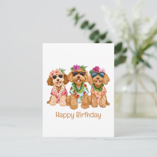 Fijne verjaardag Hawaiaanse Goldendoodle honden Briefkaart (Staand voorkant)