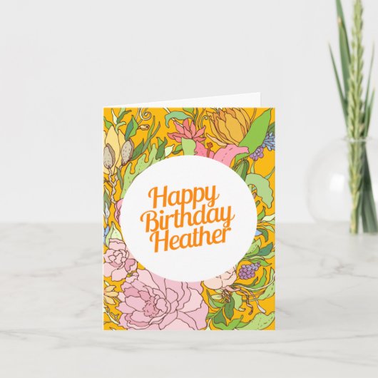 Fijne verjaardag Heather | Floral Birthday Kaart (Voorkant)