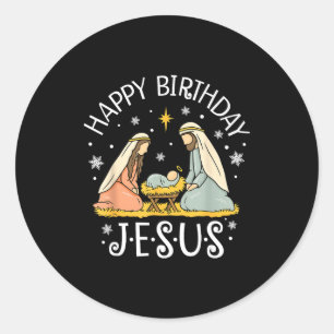 Fijne Verjaardag Jezus Lelijke Kersttrui Christus Ronde Sticker