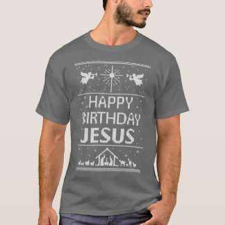 Fijne Verjaardag Jezus Lelijke Kersttrui Scandi T-shirt