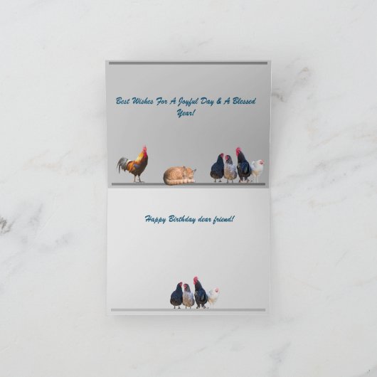 Fijne verjaardag - Katten en kippen Bedankkaart (Binnen)