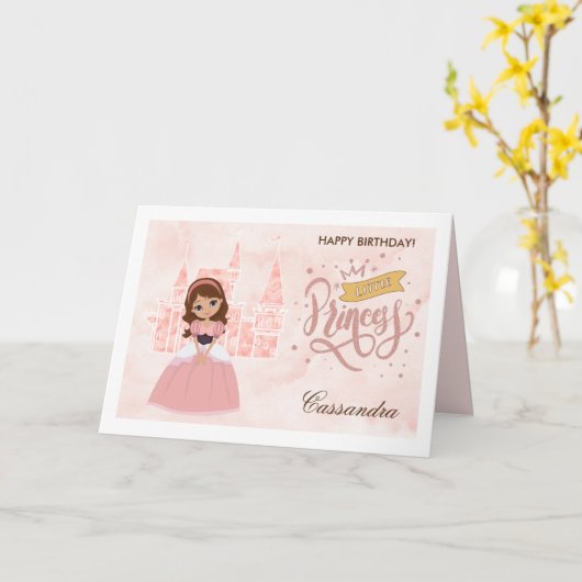 Fijne verjaardag, kleine prinses. Aangepaste naam  Kaart (Gele Bloem)