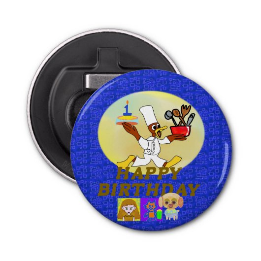 Fijne verjaardag knop flesopener button flesopener (Voorkant)