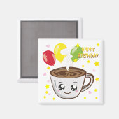 Fijne verjaardag koffie, kawaii magneet (Voorkant / Achterkant)