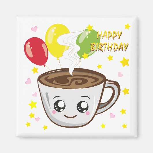 Fijne verjaardag koffie, kawaii magneet (Voorkant)