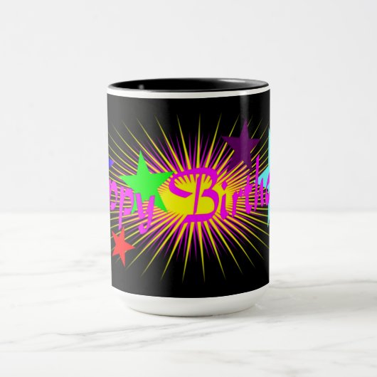 Fijne verjaardag, leuk en kleurrijk mok (Midden)