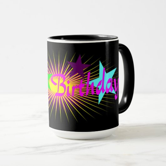 Fijne verjaardag, leuk en kleurrijk mok (Voorkant rechts)