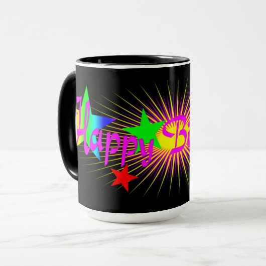 Fijne verjaardag, leuk en kleurrijk mok (Voorkant links)