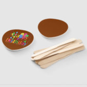 Fijne verjaardag met ballonnen op bruin handwaaier (Niet-gemonteerd)