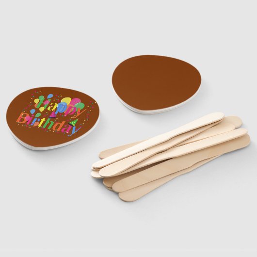 Fijne verjaardag met ballonnen op bruin handwaaier (Niet-gemonteerd)