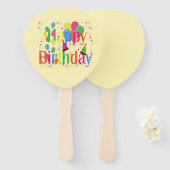 Fijne verjaardag met ballonnen op room handwaaier (Voorkant en achterkant)