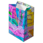 Fijne verjaardag met Bow op Abstract Medium Cadeauzakje (Voorkant Gekanteld)
