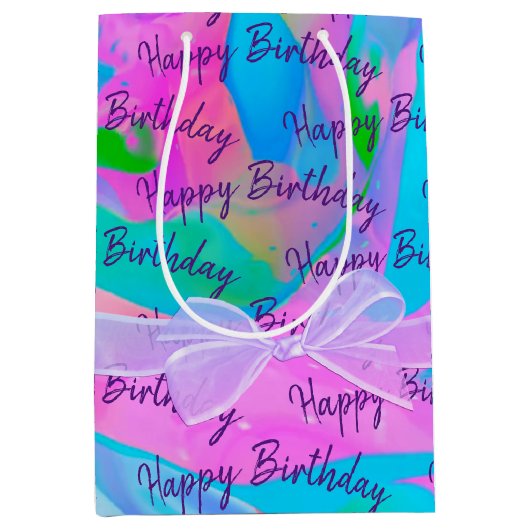 Fijne verjaardag met Bow op Abstract Medium Cadeauzakje (Voorkant)