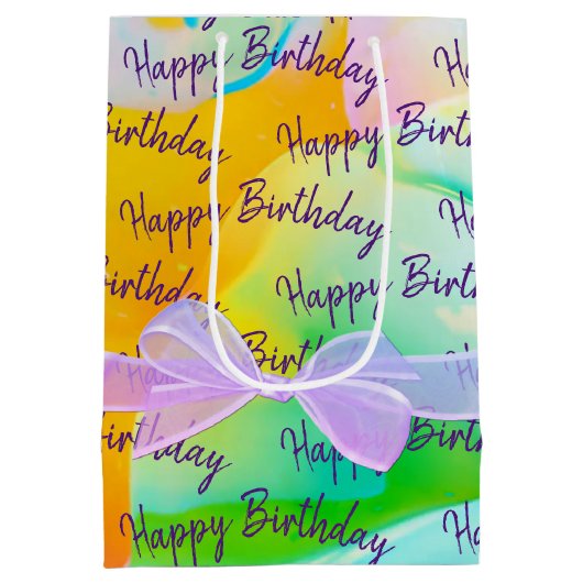 Fijne verjaardag met Bow op Abstract Medium Cadeauzakje (Achterkant)