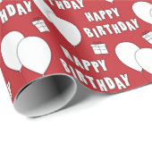 Fijne verjaardag met de rode achtergrond van ballo cadeaupapier (Rol Hoek)