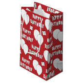 Fijne verjaardag met de rode achtergrond van ballo klein cadeauzakje (Achterkant Gekanteld)