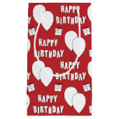 Fijne verjaardag met de rode achtergrond van ballo klein cadeauzakje (Voorkant)