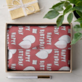 Fijne verjaardag met de rode achtergrond van ballo tissuepapier (Geschenk)