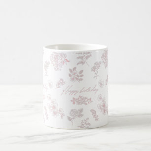 Fijne verjaardag met florale achtergrond - roze ko koffiemok