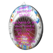 Fijne verjaardag met je kunstprint dartbord (Voorkant Rechts)