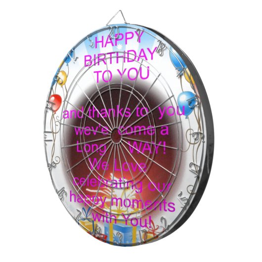 Fijne verjaardag met je kunstprint dartbord (Voorkant Rechts)