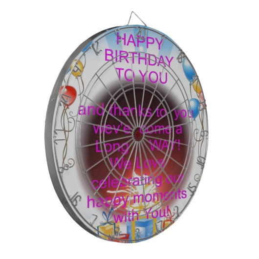 Fijne verjaardag met je kunstprint dartbord (Voorkant Links)