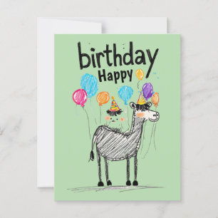 Fijne verjaardag met leuk paard en ballonnen briefkaart