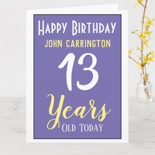 Fijne verjaardag met naam en 13 jaar oude kaart (Gele Bloem)