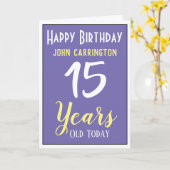 Fijne verjaardag met naam en 15 jaar oud kaart (Gele Bloem)
