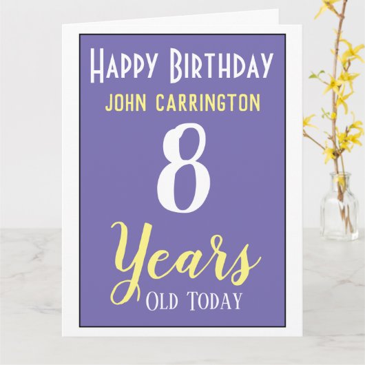 Fijne verjaardag met naam en 8 jaar Kaart (Gele Bloem)