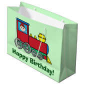 Fijne verjaardag met trein en wandeljongen large cadeautasje (Voorkant Gekanteld)