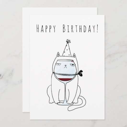 Fijne verjaardag met wijnglas. Grappig en schattig Feestdagenkaart (Voorkant / Achterkant)