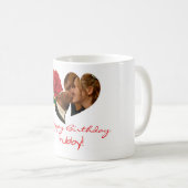 Fijne verjaardag mok rode roze tekstfoto's (Voorkant rechts)