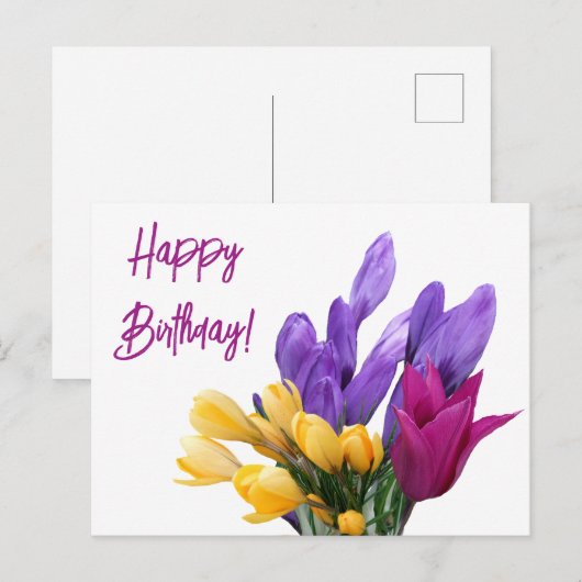 Fijne verjaardag mooie bloemrijke kleurrijke kroku feestdagenkaart (Voorkant / Achterkant)