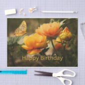 Fijne verjaardag mooie gele bloemen, vlinder tissuepapier (Craft)