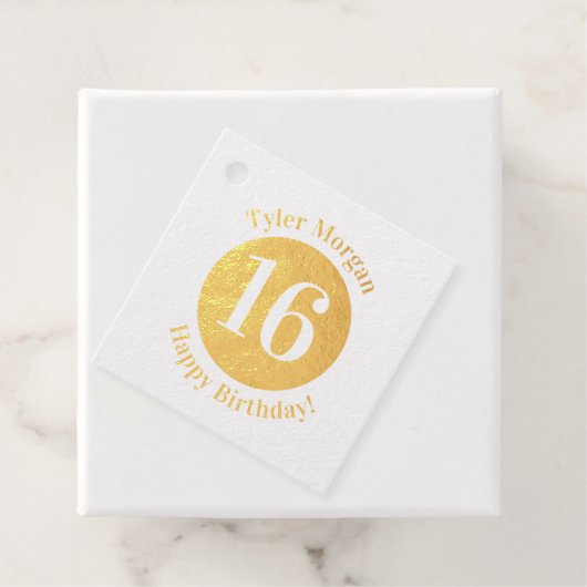 Fijne verjaardag, naam, 16 jaar of elke leeftijd bedankjes labels (Met doos)