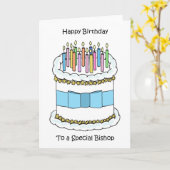 Fijne verjaardag op bisschop Cake en kaarsen Kaart (Gele Bloem)