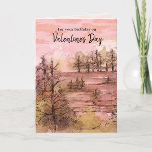 Fijne verjaardag op de Valentijnsdag Sunset Mounta Kaart