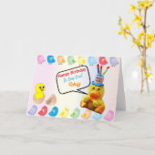 Fijne verjaardag op één klote meid kaart (Gele Bloem)