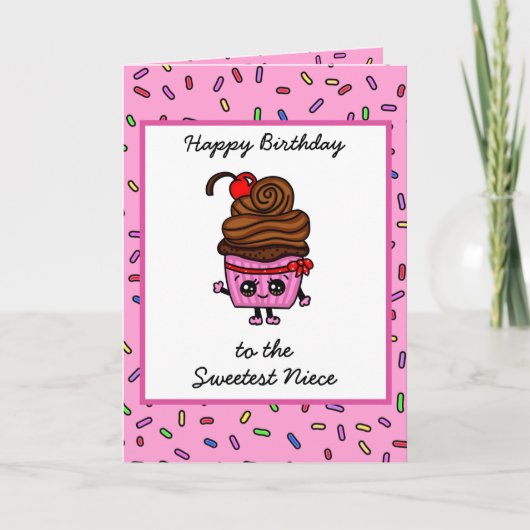 Fijne verjaardag op mijn nichtje, Cute Cupcake Kaart (Voorkant)