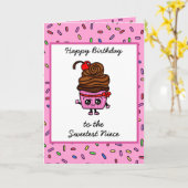 Fijne verjaardag op mijn nichtje, Cute Cupcake Kaart (Gele Bloem)