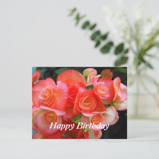 fijne verjaardag rode bedelonia bloemen briefkaart (Staand voorkant)