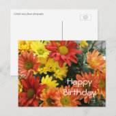 Fijne verjaardag, rode, gele en oranje dagbloem briefkaart (Voorkant / Achterkant)