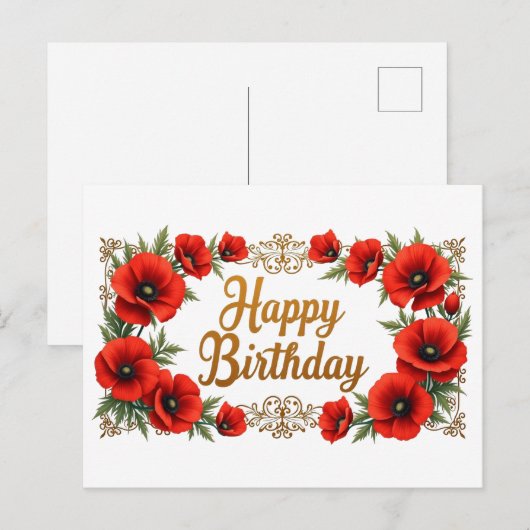 Fijne verjaardag Rode Klaprozen Bloemen Briefkaart (Voorkant / Achterkant)