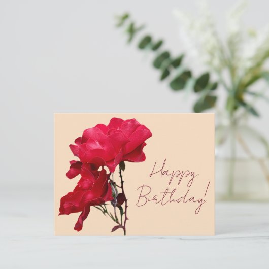 Fijne verjaardag rode roos bloemen boho bloemstuk briefkaart (Staand voorkant)