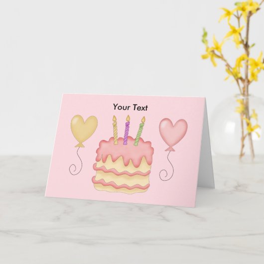 Fijne verjaardag roze ballonnen kaart (Gele Bloem)