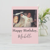 Fijne verjaardag roze foto van zus kaart (Staand voorkant)