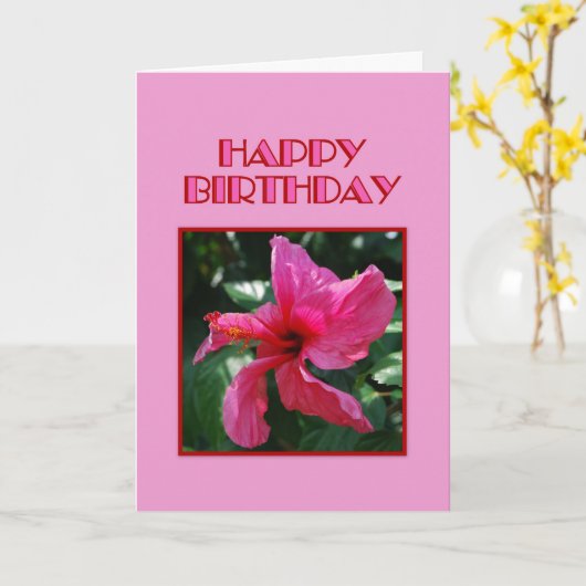Fijne verjaardag Roze Hibiscus Kaart (Gele Bloem)