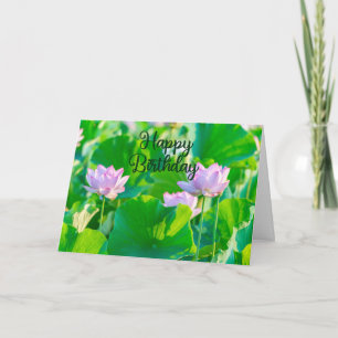 Fijne verjaardag Roze Lotus Bloemen en Bladeren  Kaart